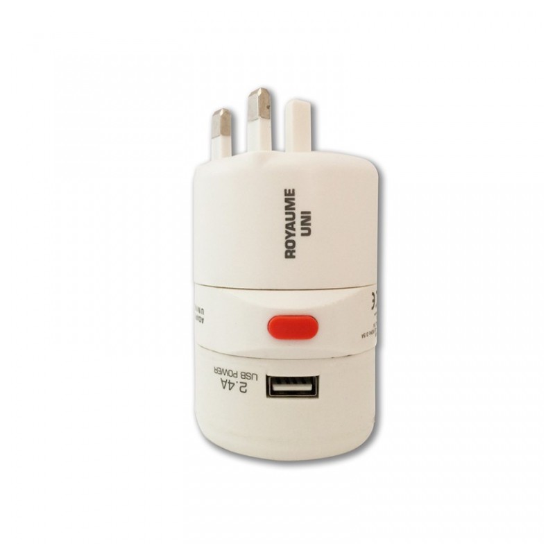 Adaptateur universel de voyage, rotatif 150 pays + USB - WATT&CO - Prises / Fiches / Adaptateurs - BR-420104