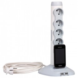 Rallonge multiprise 4x2P+T + socle avec 2 modules de charge USB + 1 fiche micro USB - Blanc et Gris - LEGRAND - Multiprises e...