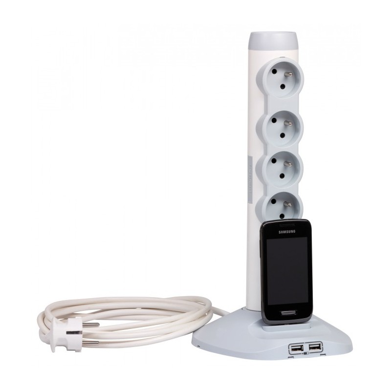 Rallonge multiprise 4x2P+T + socle avec 2 modules de charge USB + 1 fiche micro USB - Blanc et Gris - LEGRAND - Multiprises e...