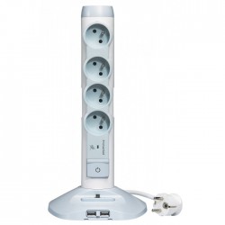 Rallonge multiprise 4x2P+T + socle avec 2 modules de charge USB + 1 fiche micro USB - Blanc et Gris - LEGRAND - Multiprises e...