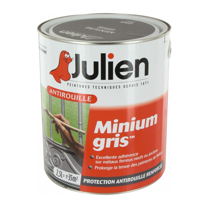 Primaire antirouille - Minium Gris - Protection anti-corrosion durable - 2.5 L - JULIEN - Antirouille - BR-113654