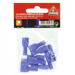 Lot de 10 clips femelles isolées ⌀ 6.35 mm - Bleu - DHOME - Cosses de connexions électrique - BR-245465