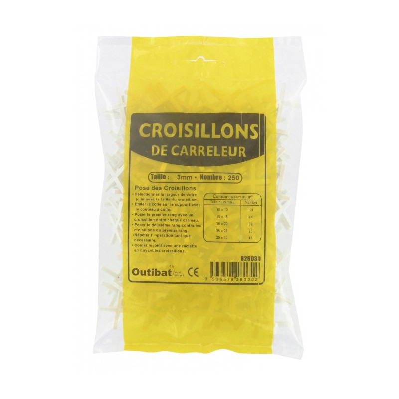 Sachet de 250 croisillons de carreleur - 2 mm - OUTIBAT - Croisillons pour carrelage - BR-826020