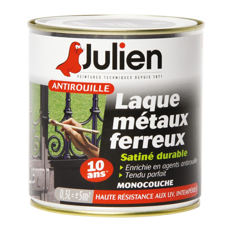 Laque métaux ferreux antirouille - Noir satiné - 500 ml - JULIEN - Antirouille - BR-687849