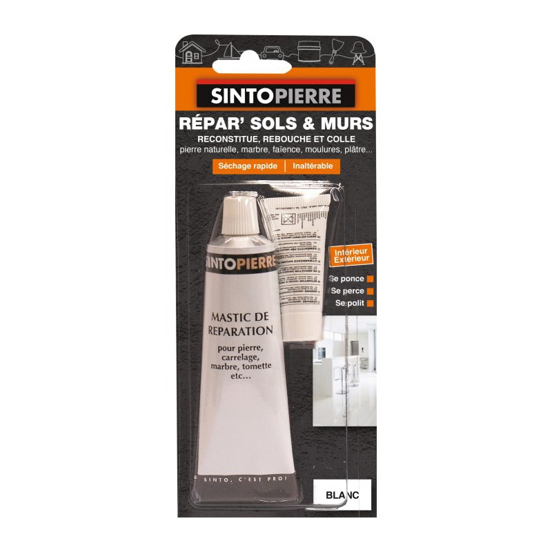 Mastic de réparation pour pierre, carrelage, marbre - Répar' Sols et Murs - Blanc - 100 Grs - SINTO - Mastic de réparation - ...