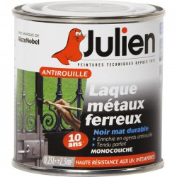 Laque métaux ferreux antirouille - Noir mat - 250 ml - JULIEN - Antirouille - BR-687847