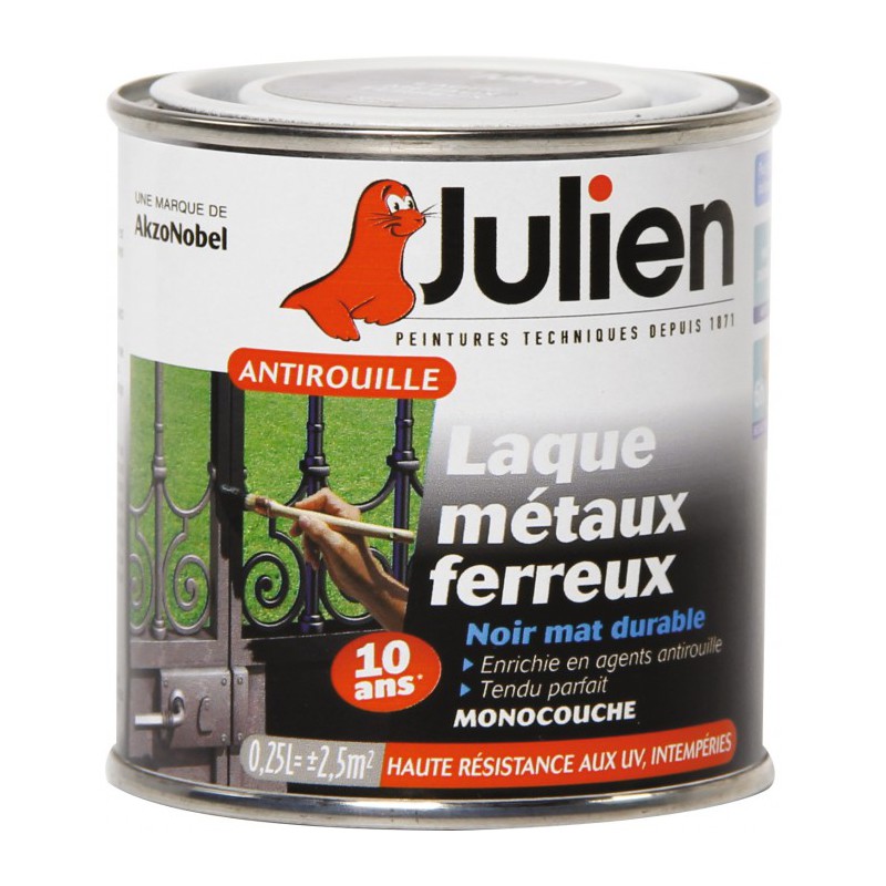 Laque métaux ferreux antirouille - Noir mat - 250 ml - JULIEN - Antirouille - BR-687847