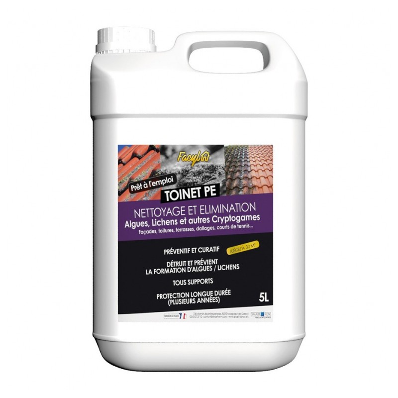 Nettoyant et traitement des toitures et façade toinet PE - 5 L - TOLEMAIL - Anti-algues / Anti-mousses - BR-992040