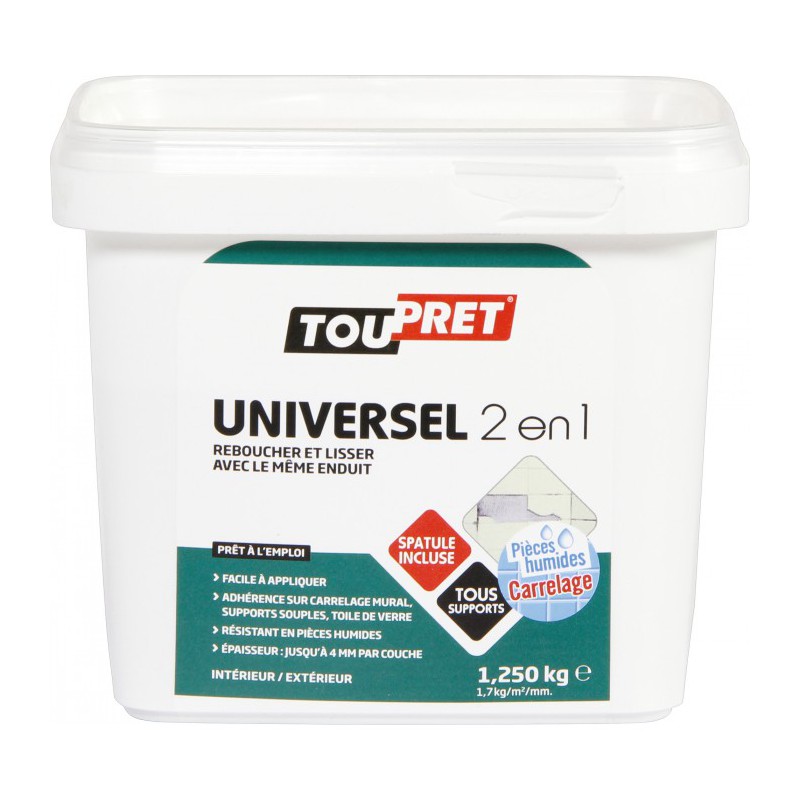 Enduit universel 2 en 1 - Lissage et rebouchage - 1.25 Kg - TOUPRET - Enduit universel / Multi-usages - BR-565457