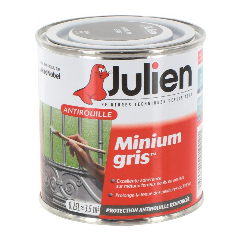 Primaire antirouille - Minium Gris - Protection anti-corrosion durable - 250 ml - JULIEN - Antirouille - BR-113638