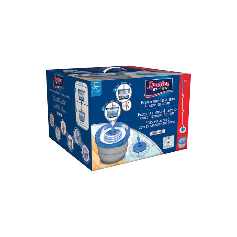 Balai à frange + seau d'essorage rotatif - SPONTEX EXPERT - Serpillière - DE-771543 Balai à frange + seau d'essorage rotatif - SPONTEX EXPERT - Serpillière - DE-771543