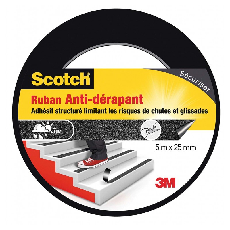 Ruban anti-dérapant pour escalier - 5 M x 25 mm - Scotch - Ruban adhésif fixateur - BR-469563