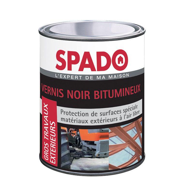 Vernis Noir Bitumeux - Gros travaux - 1 L - SPADO - Traitement humidité - salpêtre - DE-842641