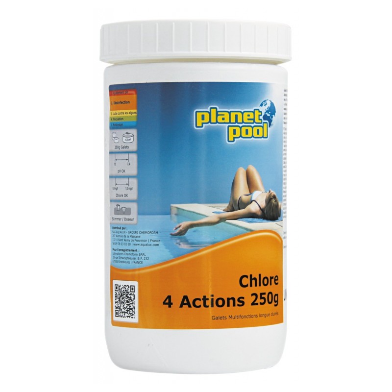 Chlore multiactions - 4 actions - Galet de 250Grs - 5 Kgs - PLANET POOL - Traitement / réparation piscine - BR-536979