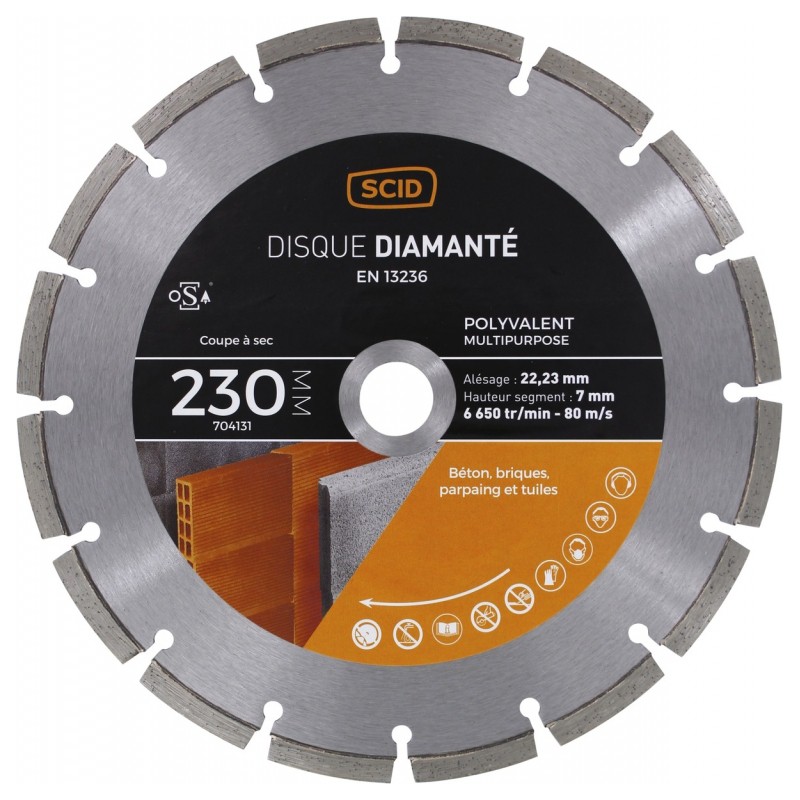 Disque diamentée polyvalent - Coupe à  sec - 230 mm - SCID - Disque - BR-704131