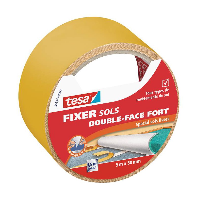 Ruban double face - Fixer Sols Double-face fort - spécial sols lisses - 5 x 50 mm - TESA - Adhésif double face - DE-460766