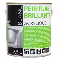 Peinture acrylique - Aspect brillant - Blanc - 2.5 L - BATIR - Peintures - BR-750545