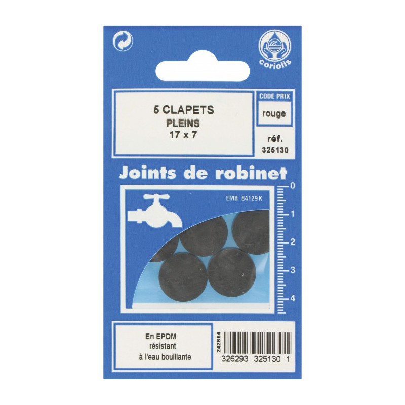 Joint Clapet plein Robinet - 17 x 7 mm - Lot de 5 - GRIPP - Joint clapet plein - BR-547484