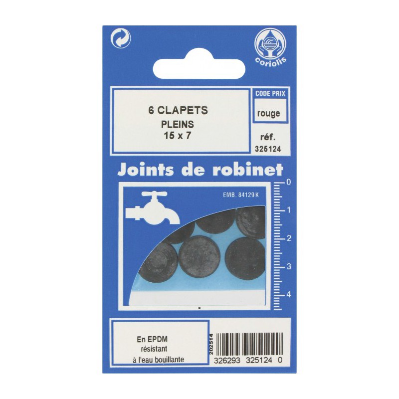 Joint Clapet plein Robinet - 15 x 7 mm - Lot de 6 - GRIPP - Joint clapet plein - BR-547468