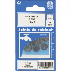 Joint Clapet plein Robinet - 13 x 7 mm - Lot de 6 - GRIPP - Joint clapet plein - BR-547433