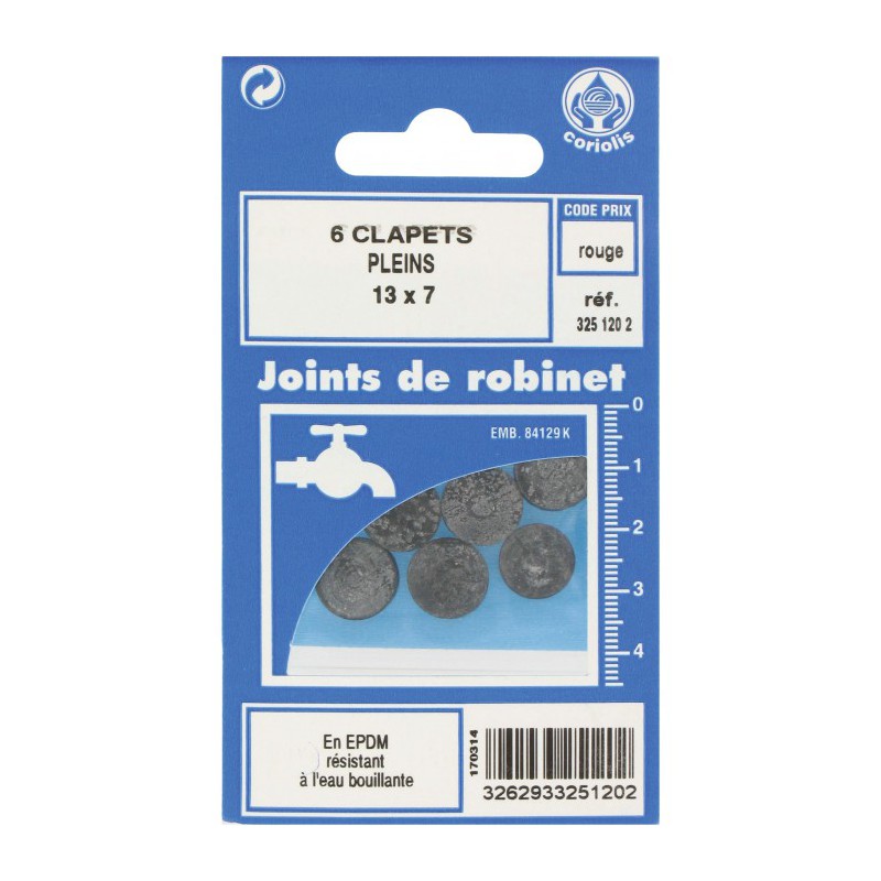 Joint Clapet plein Robinet - 13 x 7 mm - Lot de 6 - GRIPP - Joint clapet plein - BR-547433