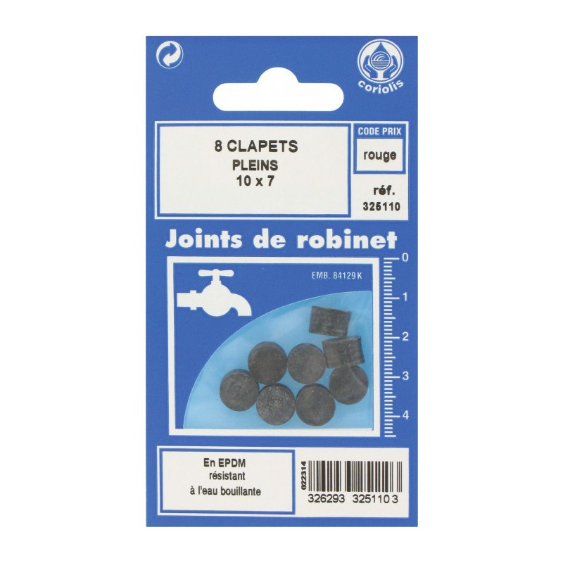 Joint Clapet plein Robinet - 10 x 7 mm - Lot de 8 - GRIPP - Joint clapet plein - BR-547387