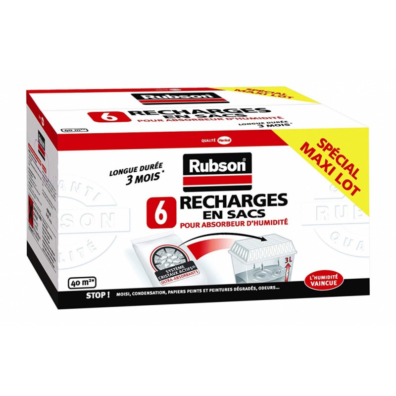 Recharges en sacs pour absorbeur d'humidité Classic - 6 sacs - RUBSON - Humidité / moisissures - BR-151386