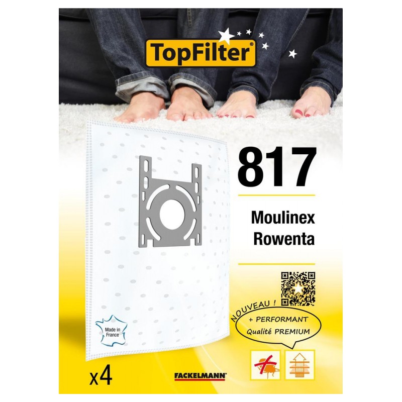 Sac PREMIUM 64817 Moulinex Rowenta - Lot de 4 - TOPFILTER - Accessoires Aspirateur - 122550