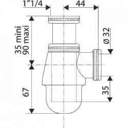 Siphon de lavabo et bidet - Laiton nickelé mat - 32 mm - VALENTIN - Siphons pour lavabo / Bidet / Baignoire - 442033S