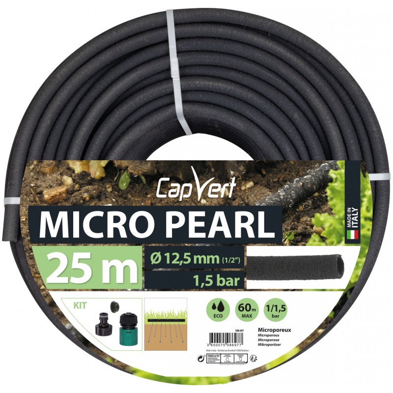 Tuyau d'arrosage pour micro-irrigation - 12.5 mm x 25 M - Micro Pearl - CAP VERT - Tuyaux d'arrosage - BR-508697