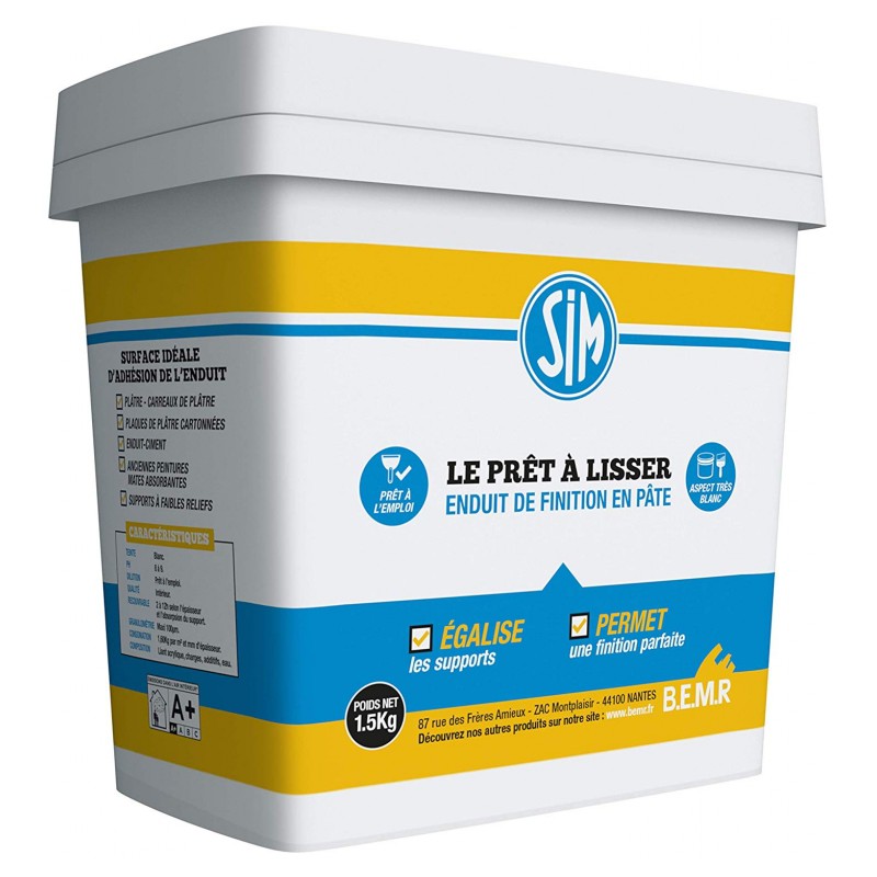 Enduit de lissage et de finition - Prêt à poser - SIM - 1.5 kg - SIM - Enduit de lissage - DE-249649 Enduit de lissage et de finition - Prêt à poser - SIM - 1.5 kg - SIM - Enduit de lissage - DE-249649