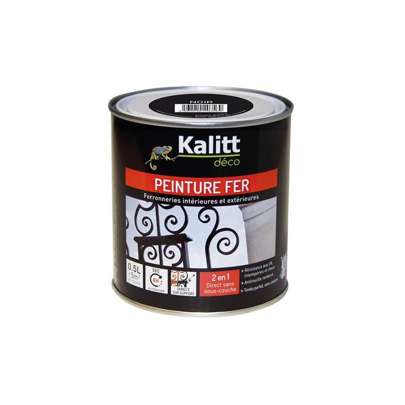 Peinture spécial Fer - Noir - Brillant - 0.5 L - KALITT - Peintures - DE-368150