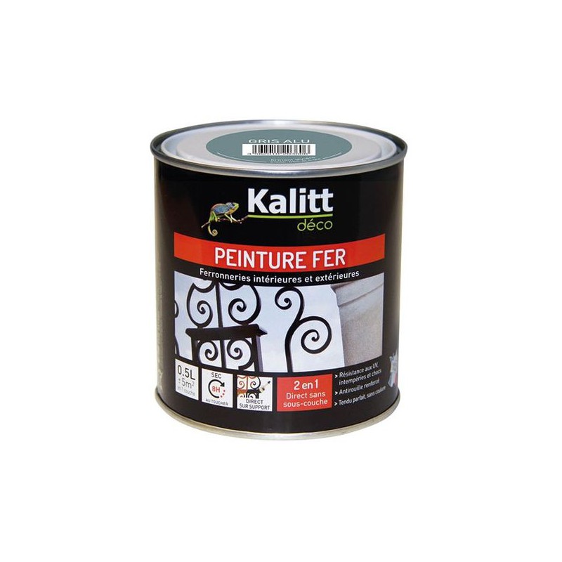 Peinture spécial Fer - Gris alu - Brillant - 0.5 L - KALITT - Peintures - DE-368209