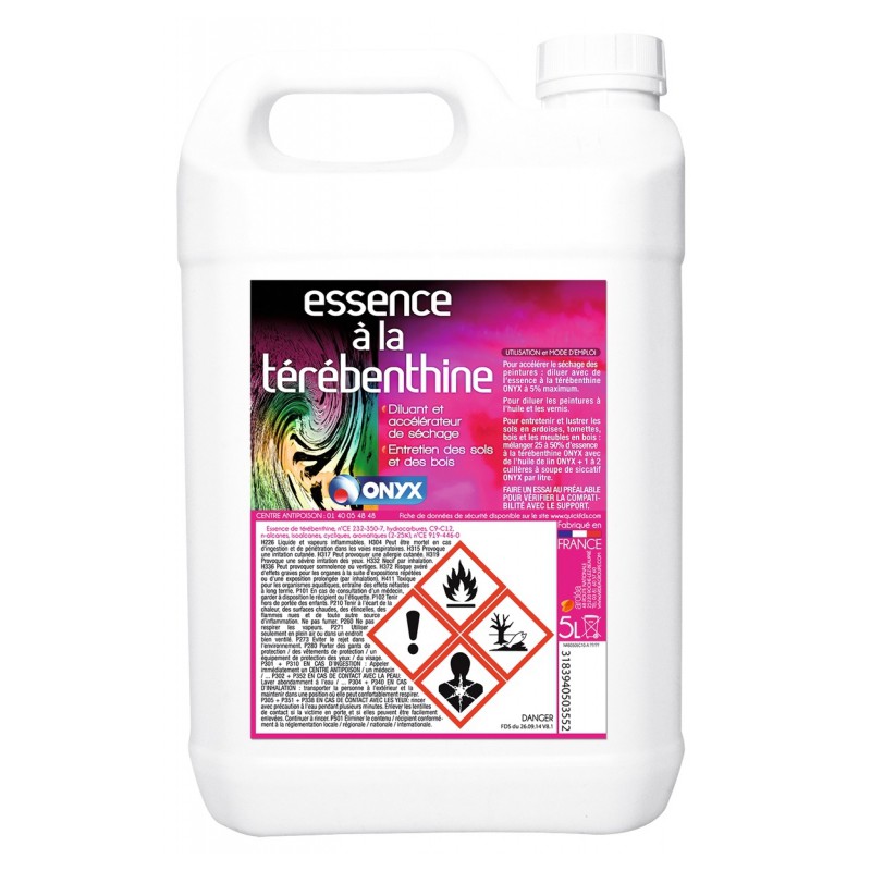 Essence à  la térébenthine - Détachant, nettoyant bois cirés et cuirs - 5 L - ONYX - Détachant pour textile - BR-454481