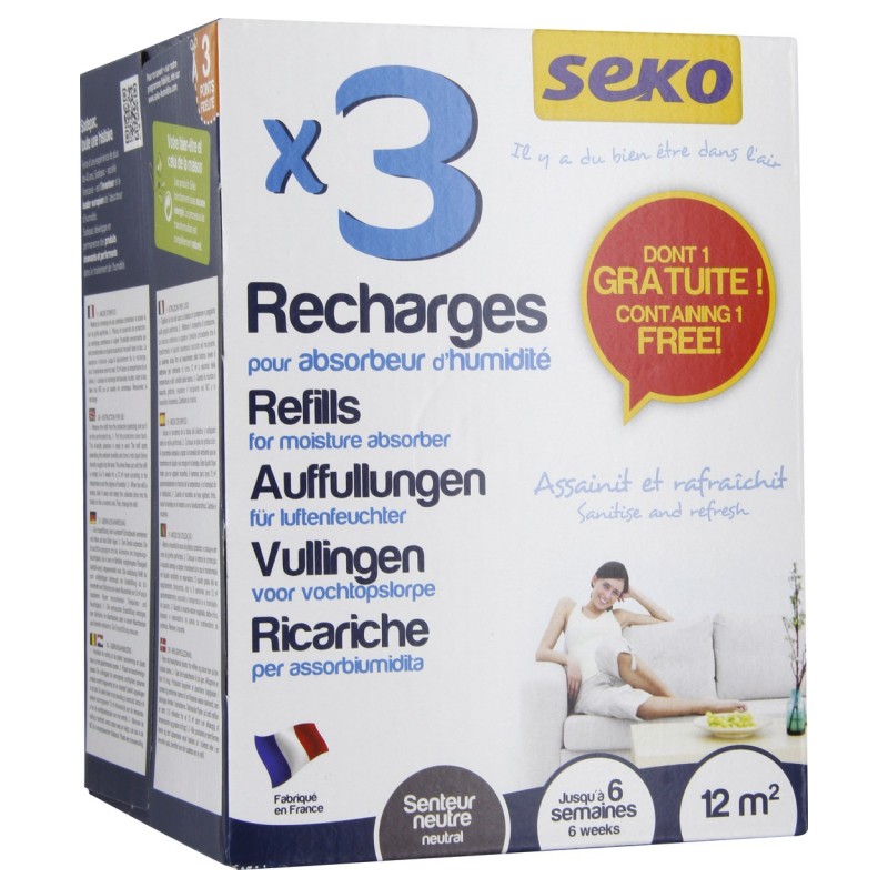 3 sachets de recharge pour absorbeur d'humidité - Parfum neutre - SEKO - Humidité / moisissures - BR-202944