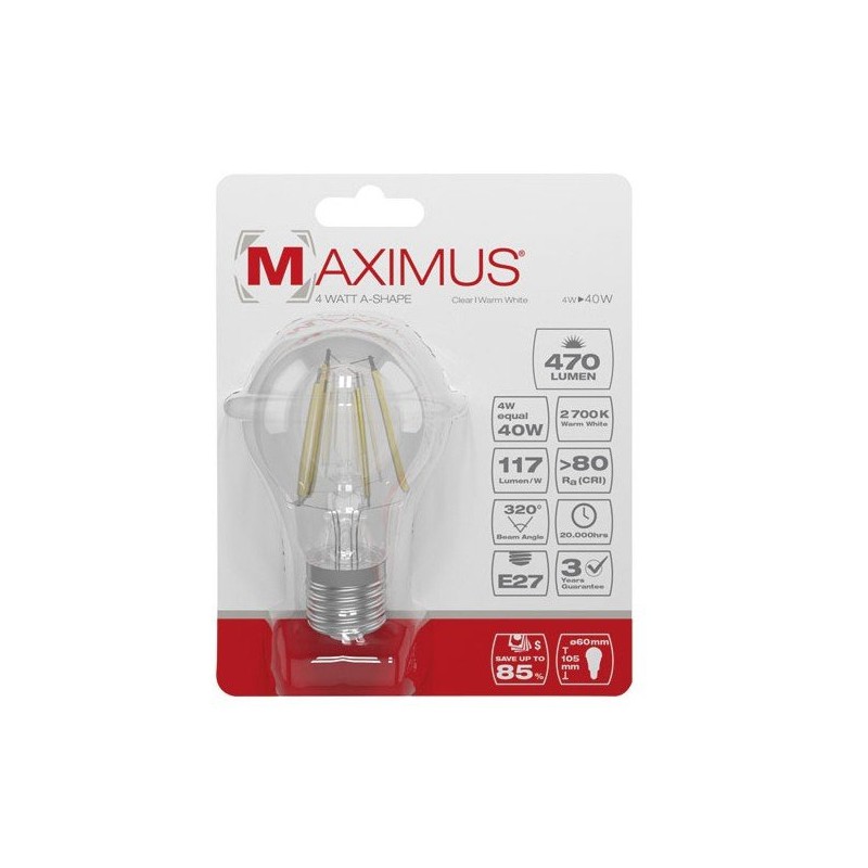 Ampoule filament LED - E27 - 4 Watts - Maximus - DURACELL - Ampoules LED - DE-236000