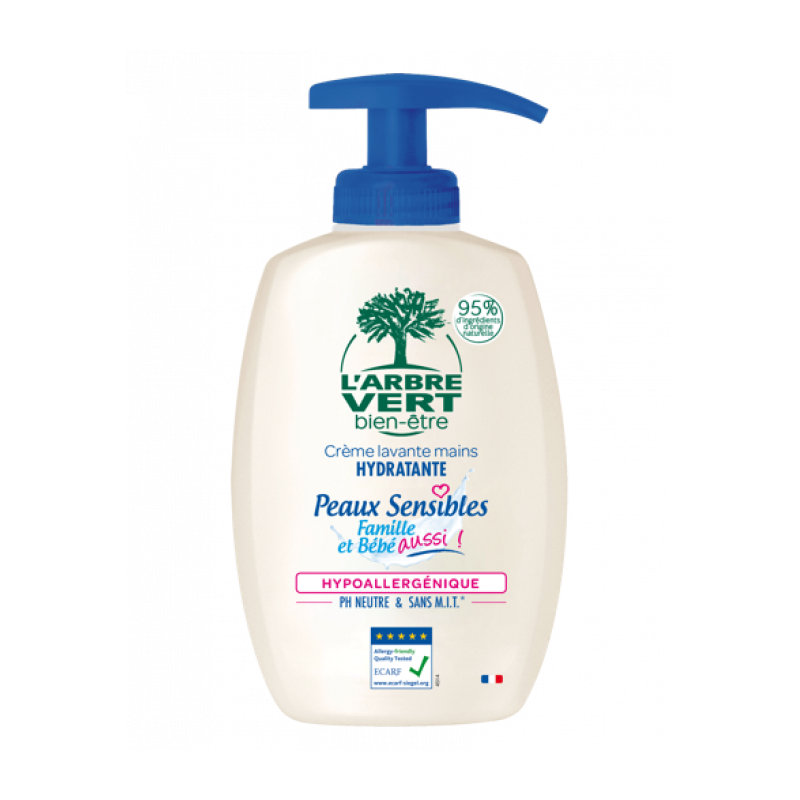 Crème lavante mains peaux sensibles - Bio - 300 ml - L'ARBRE VERT - Bain, savons et soins du corps - DE-313552