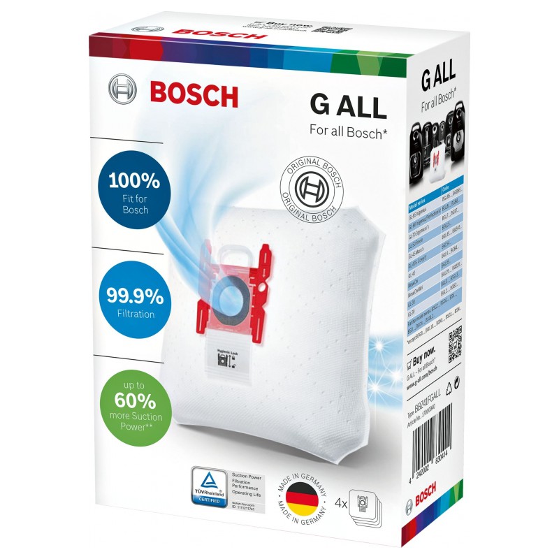 Sacs aspirateurs G ALL PowerProtect - 4 sacs - BOSCH - Accessoires Aspirateur - BBZ41FGALL