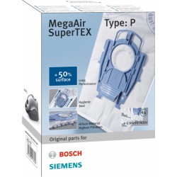 Sacs aspirateurs MegaAir SuperTex, type P - 4 sacs + 1 filtre - BOSCH - Accessoires Aspirateur - 00550418S