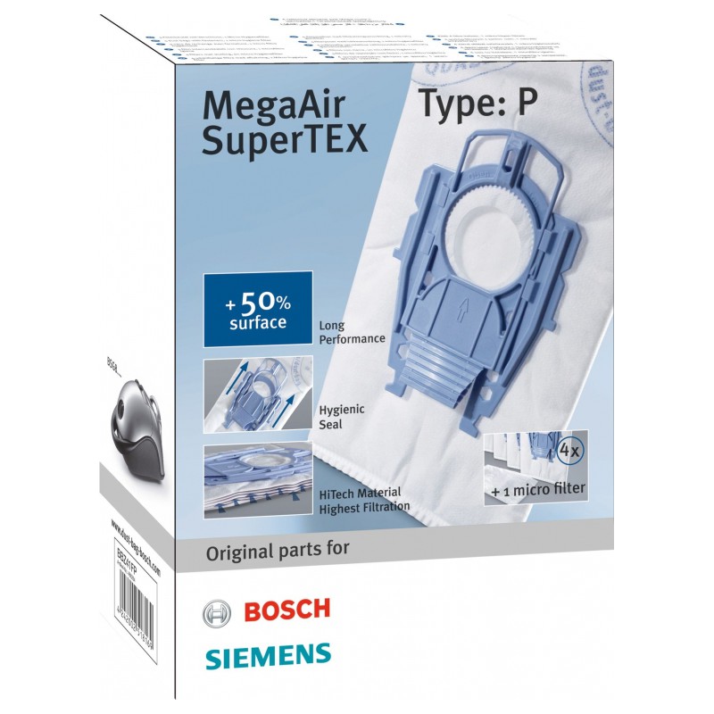 Sacs aspirateurs MegaAir SuperTex, type P - 4 sacs + 1 filtre - BOSCH - Accessoires Aspirateur - 00550418S