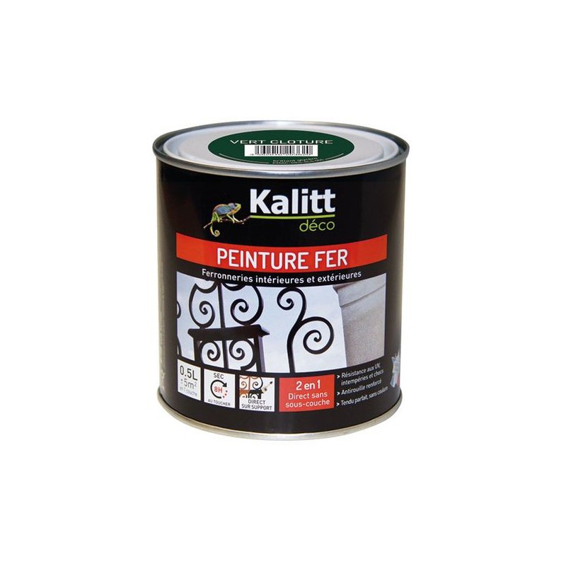 Peinture spécial Fer - Vert cloture - Brillant - 0.5 L - KALITT - Peintures - DE-368225