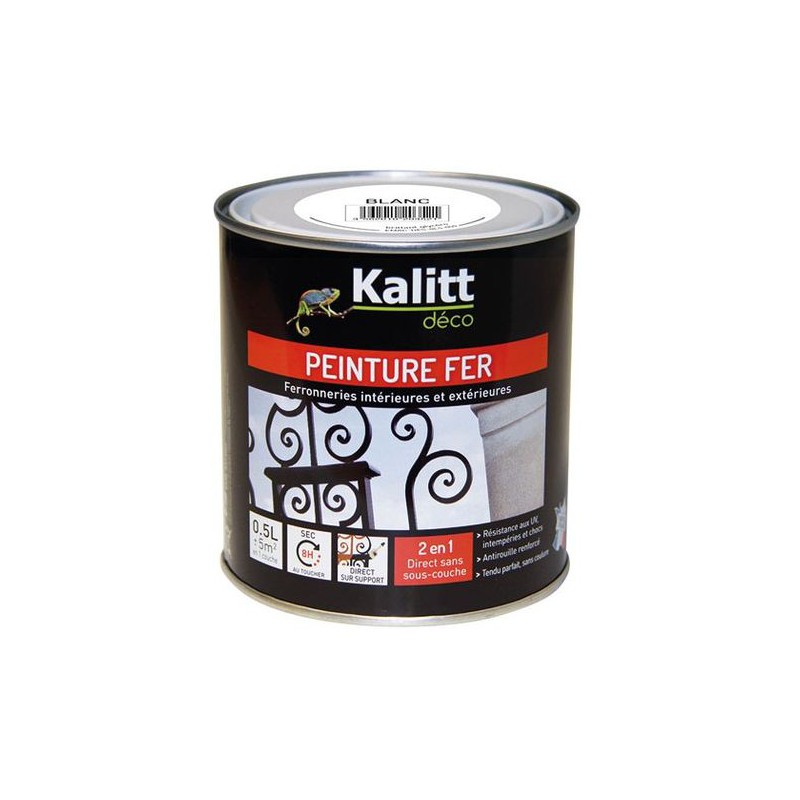 Peinture spécial Fer - Blanc - Brillant - 0.5 L - KALITT - Peintures - DE-368051