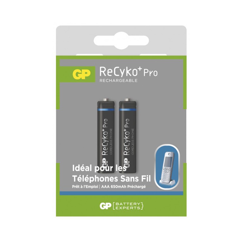 2 piles rechargeables - Spécial téléphone - Recyko Pro 65AAAHCECP-2APCFRB2 / AAA - GP - Pile rechargeable - DE-812776