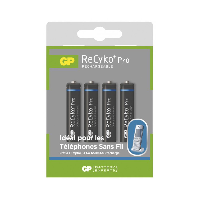 4 piles rechargeables - Spécial téléphone - Recyko Pro 65AAAHCECP-2APCFRB4 / AAA - GP - Pile rechargeable - DE-388793