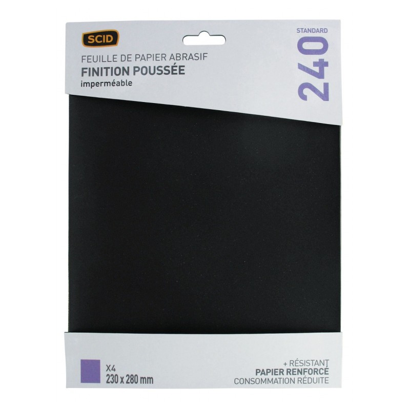 Papier abrasif imperméable - 230 x 280 mm - Grain 1000 - Lot de 4 - SCID - Bande et patin abrasif - BR-044695