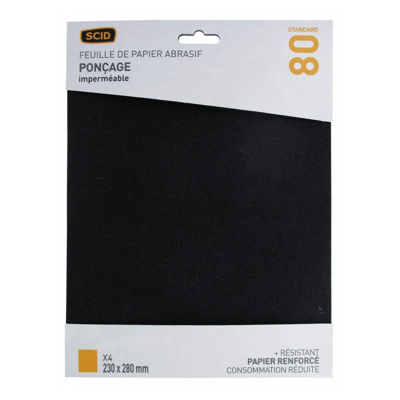 Papier abrasif imperméable - 230 x 280 mm - Grain 80 - Lot de 4 - SCID - Bande et patin abrasif - BR-044691