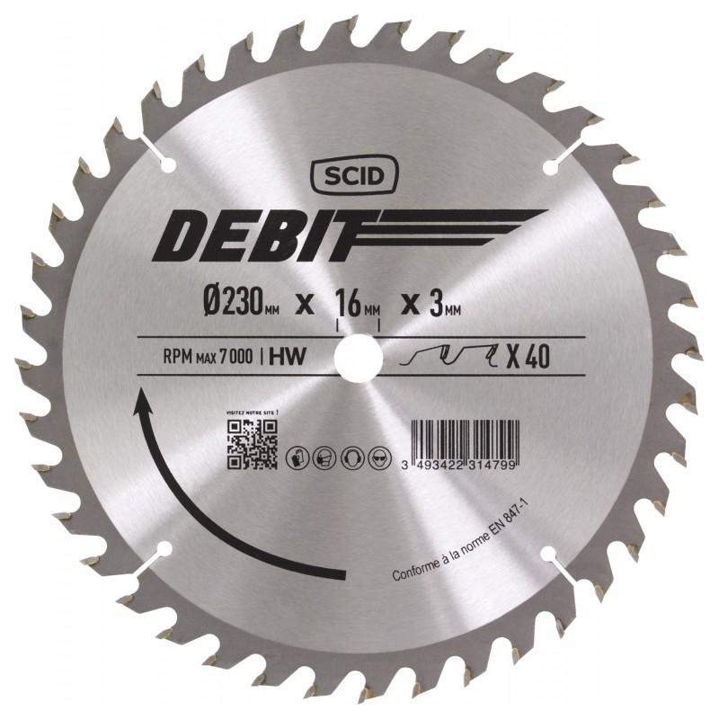 Lame de scie circulaire au carbure - 40 dents - Diamètre 230 - Alésage 16 - SCID - Scie / Lame - BR-231479