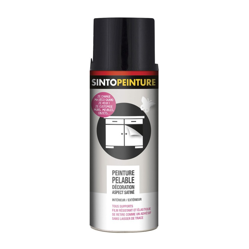 Peinture pelable - Aspect satiné - Noir - 400 ml - SINTO - Peinture aérosol - 925680S