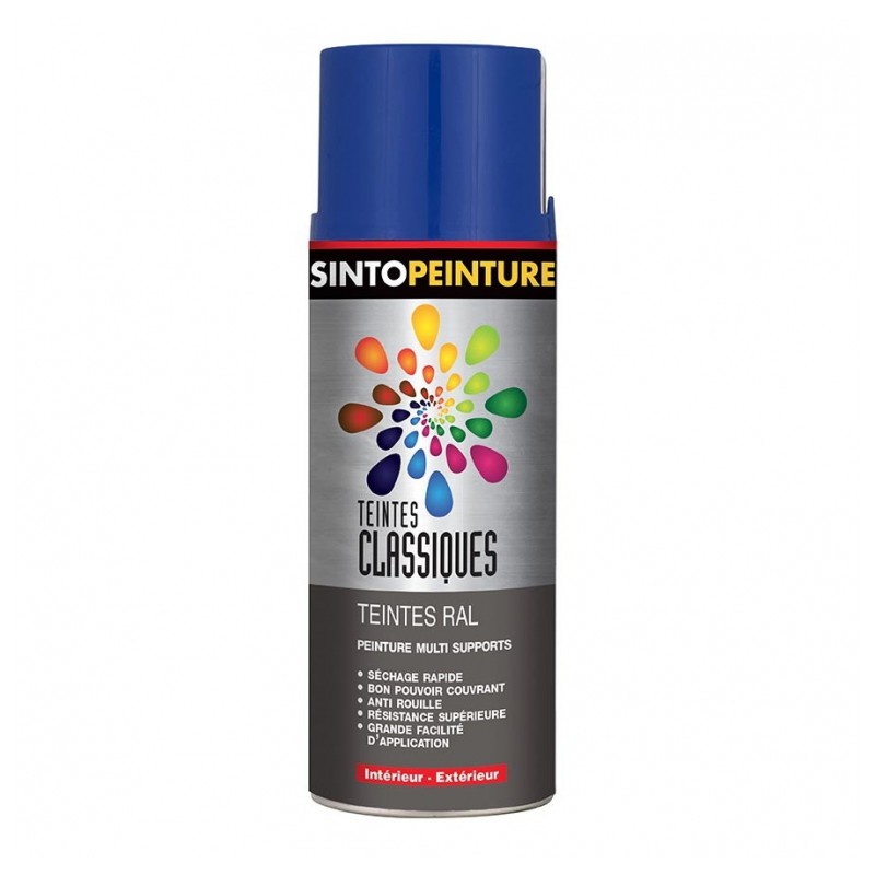 Peinture multi-supports - Teintes classiques RAL - Bleu vintage brillant - 400 ml - SINTO - Peinture aérosol - 925080S