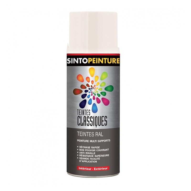 Peinture multi-supports - Teintes classiques RAL - Blanc crème brillant - 400 ml - SINTO - Peinture aérosol - 140459